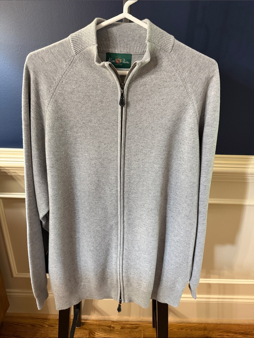 Light Gray Full-Zip Knit Sweater by Alan Paine